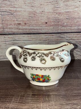 Vintage Pope Gosser 1151 Porcelain Creamer - White with Multicolor Floral Accent